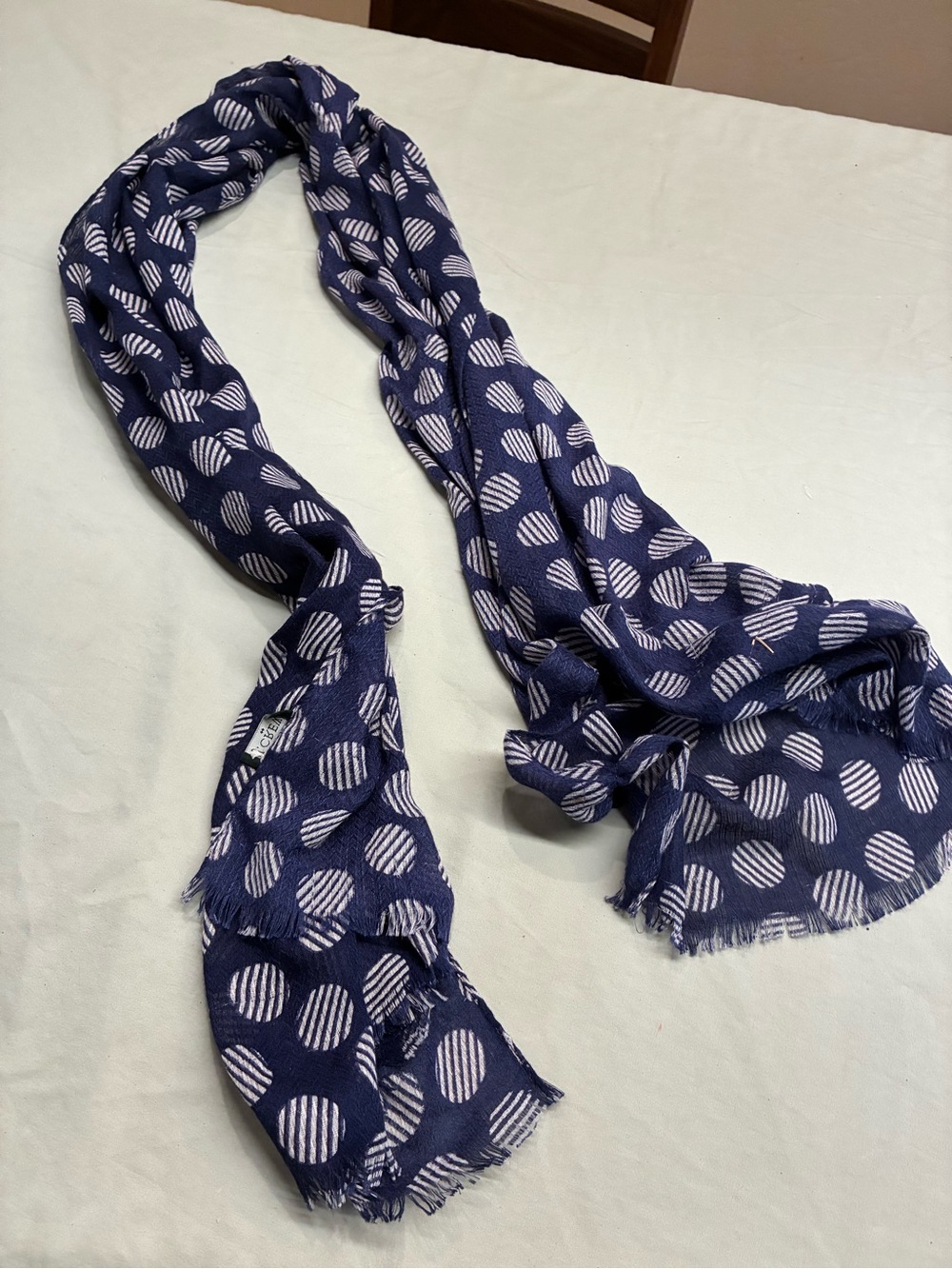 J. Crew Navy and White Polka Dot Lightweight Scarf